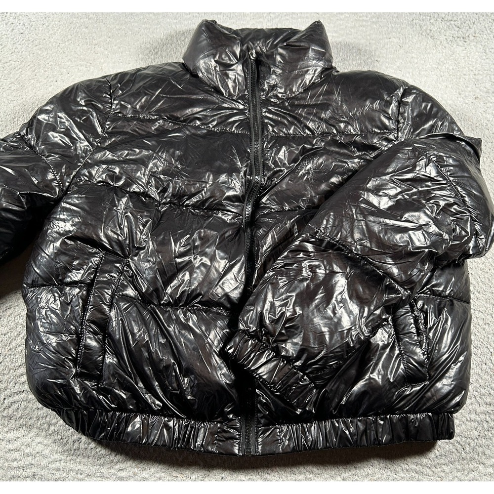 Ziai Puffer‎ Jacket Womens EU 42 US Medium Black Wet Look Full Zip Long Sleeve